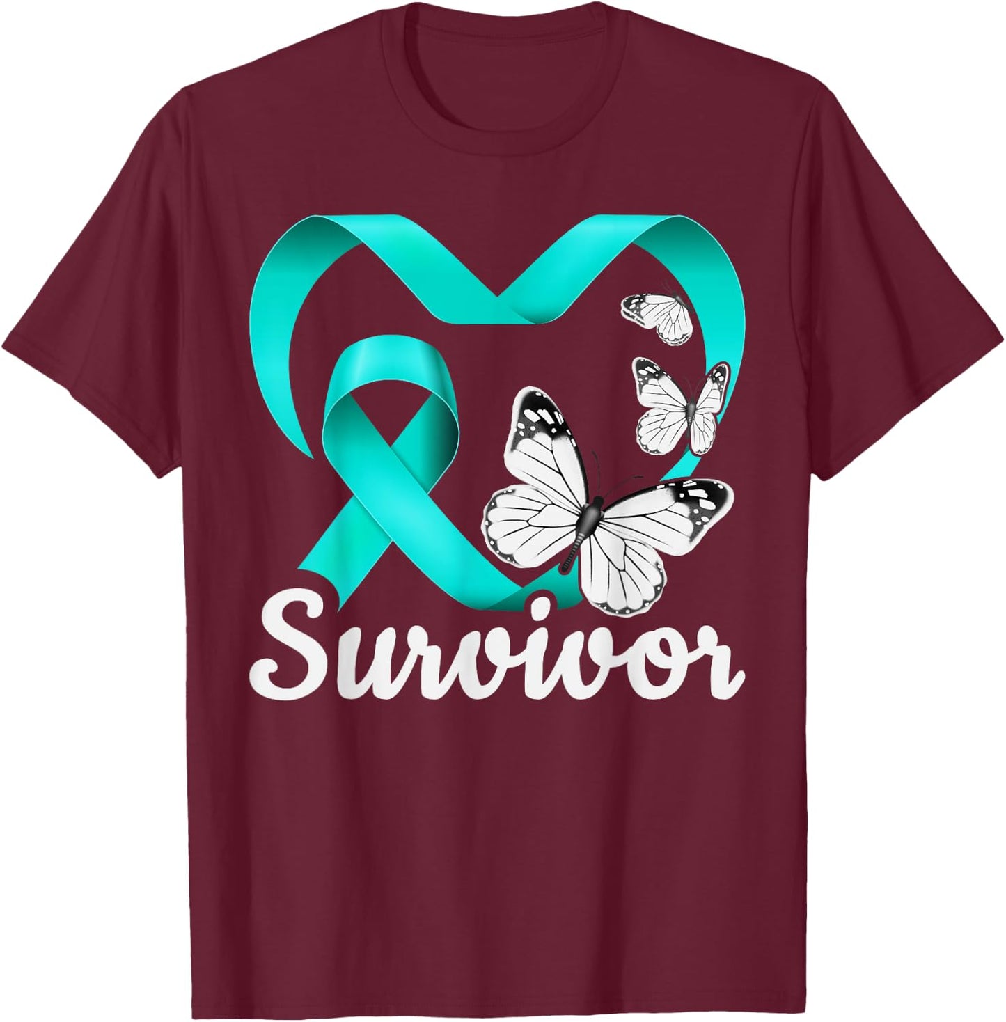 Sexual Assault Survivor, teal heart, butterflies T-Shirt - T-Shirt | Maroon