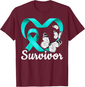 Sexual Assault Survivor, teal heart, butterflies T-Shirt - T-Shirt | Maroon
