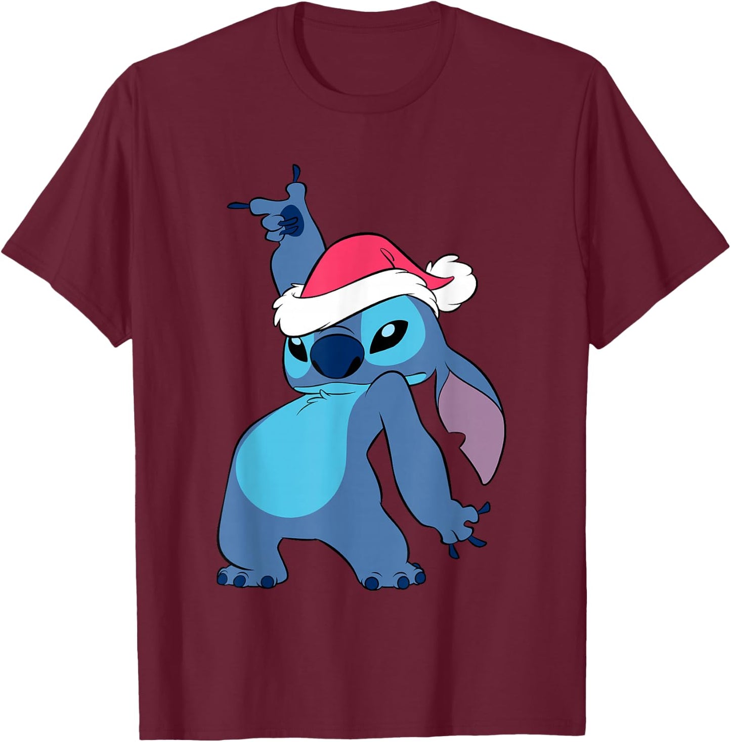 Disney Lilo & Stitch Christmas Santa Hat Stitch Portrait T-Shirt - T-Shirt | Maroon