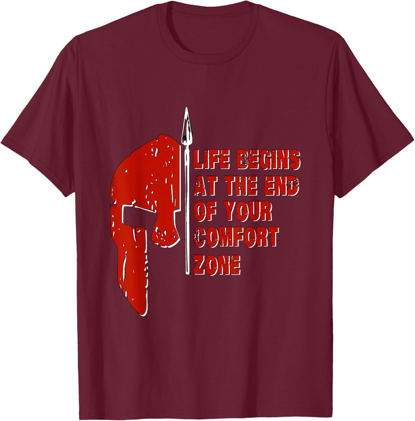 Spartan Race Life Begins At The End Of Your Comfort Zone T-Shirt - T-Shirt | Maroon