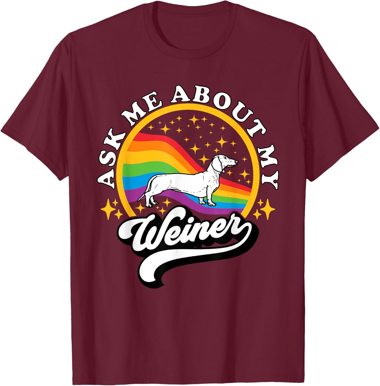 Funny Dachshund Wiener by TheMaesthetics -Adults Retro Wiener Dog Black Small T-Shirt - T-Shirt | Maroon