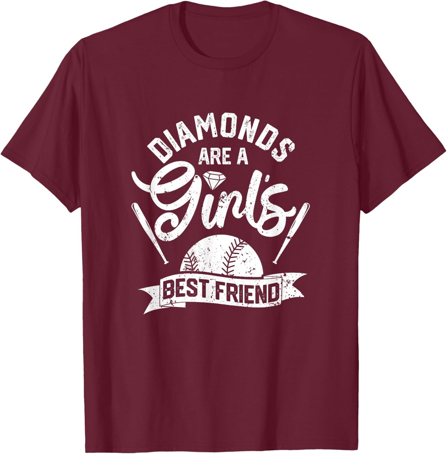 Diamonds Are A Girls Best Friend Softball Baseball Girl Love T-Shirt - T-Shirt | Maroon