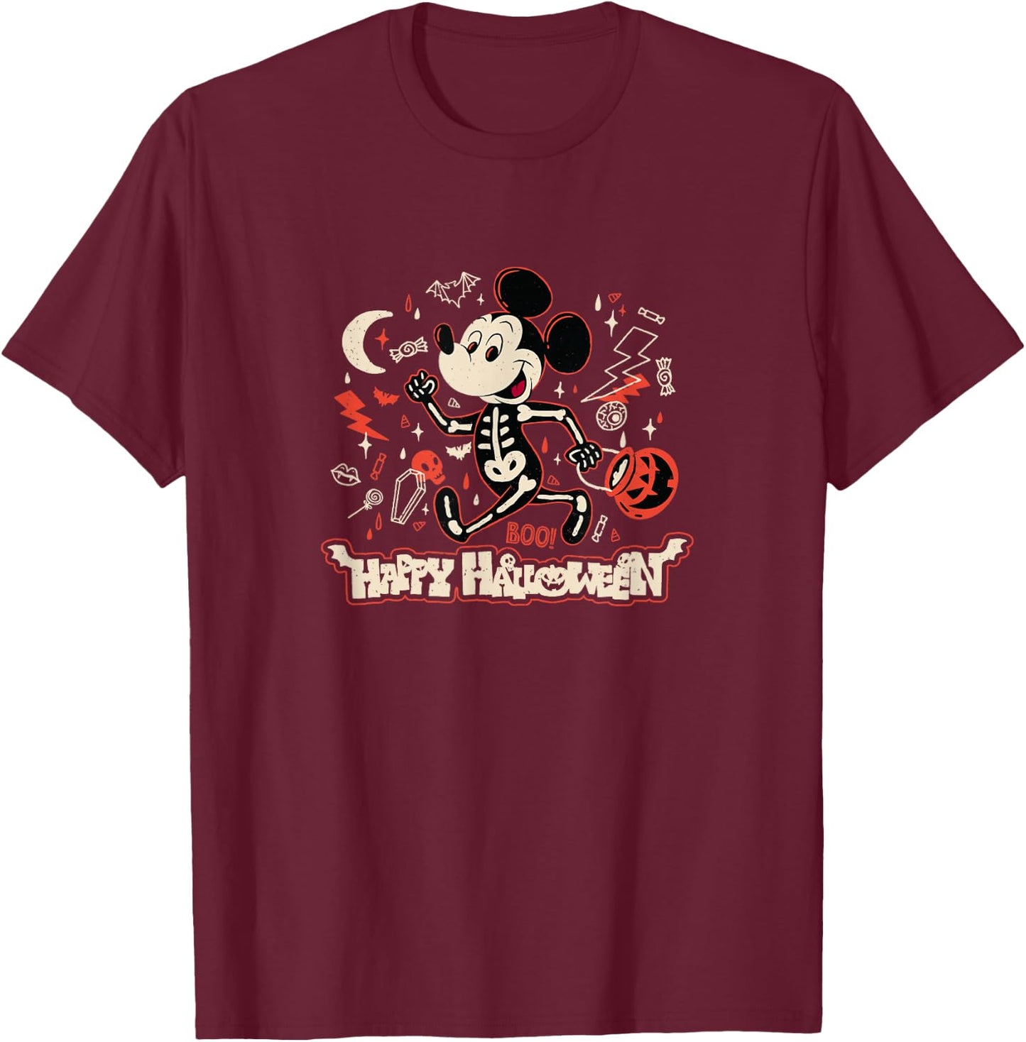 Disney Mickey and Friends Halloween Boo! Skeleton Costume T-Shirt - T-Shirt | Maroon