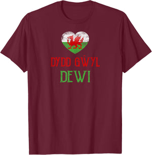 Dydd Gwyl Dewi St Davids Day Cymru Dragon Kids Top T-Shirt - T-Shirt | Maroon