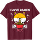 I Love Ramen Cute Kawaii Shiba Inu Eats Ramen Japanese Anime T-Shirt - T-Shirt | Maroon