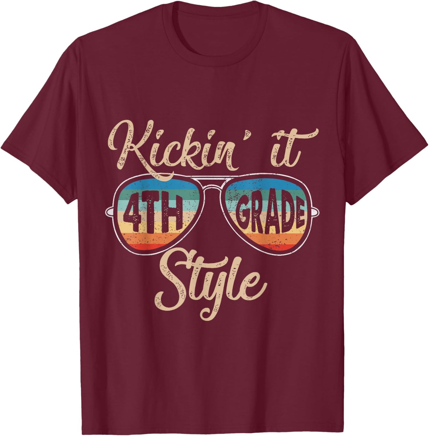 Kickin' It 4th Grade Style Back To School Elementary Teacher T-Shirt - T-Shirt | Maroon