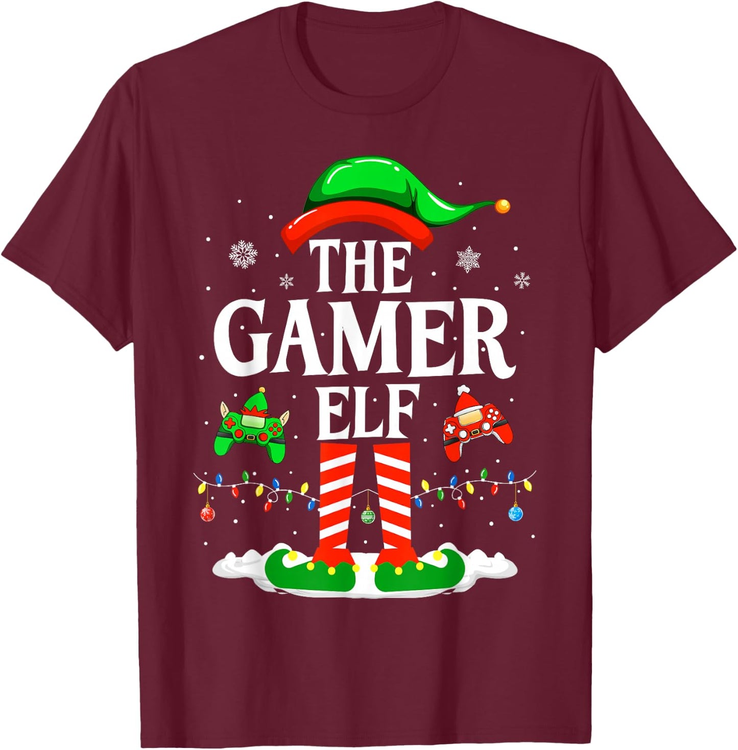 The Gamer Elf Funny Gaming Elf Christmas Gamer T-Shirt - T-Shirt | Maroon