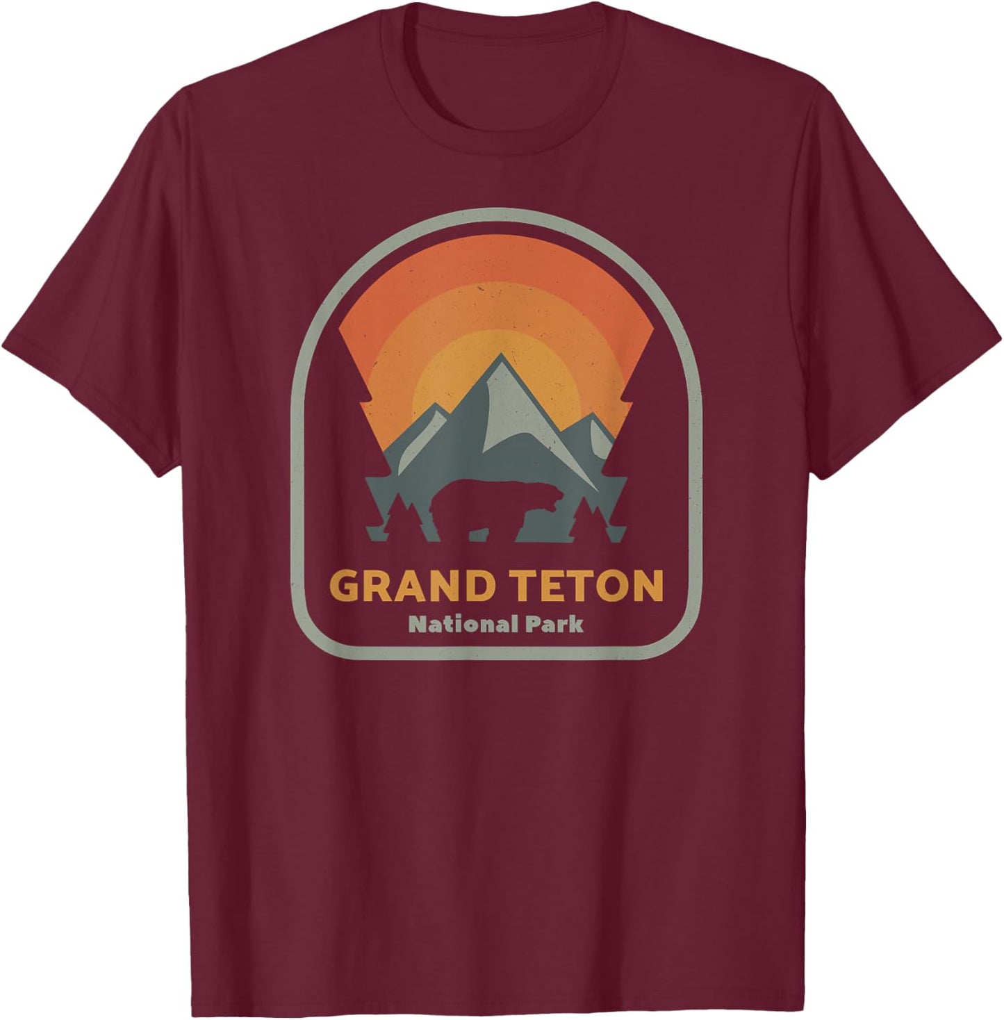 Grand Teton National Park Retro Sunset Vintage T-Shirt - T-Shirt | Maroon