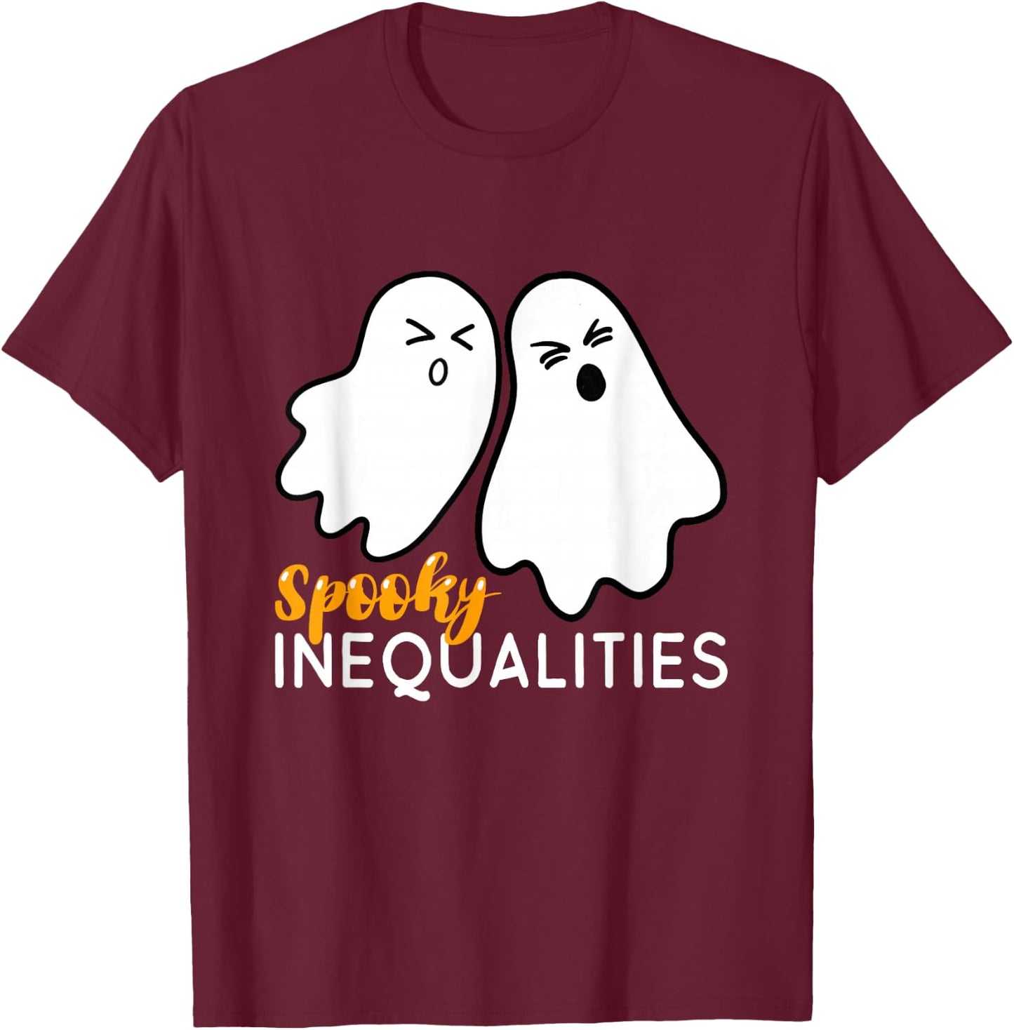 Spooky Inequalities Ghosts - Halloween Math Teacher T-Shirt - T-Shirt | Maroon