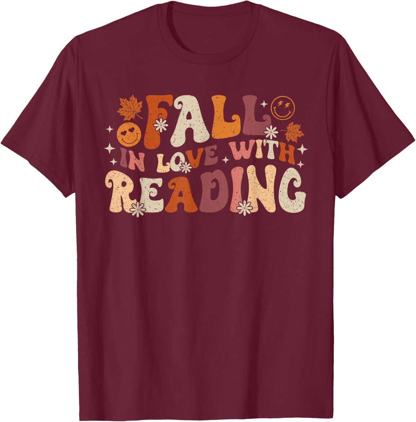 Fall In Love With Reading Autum Thanksgiving Teacher Kids T-Shirt - T-Shirt | Maroon
