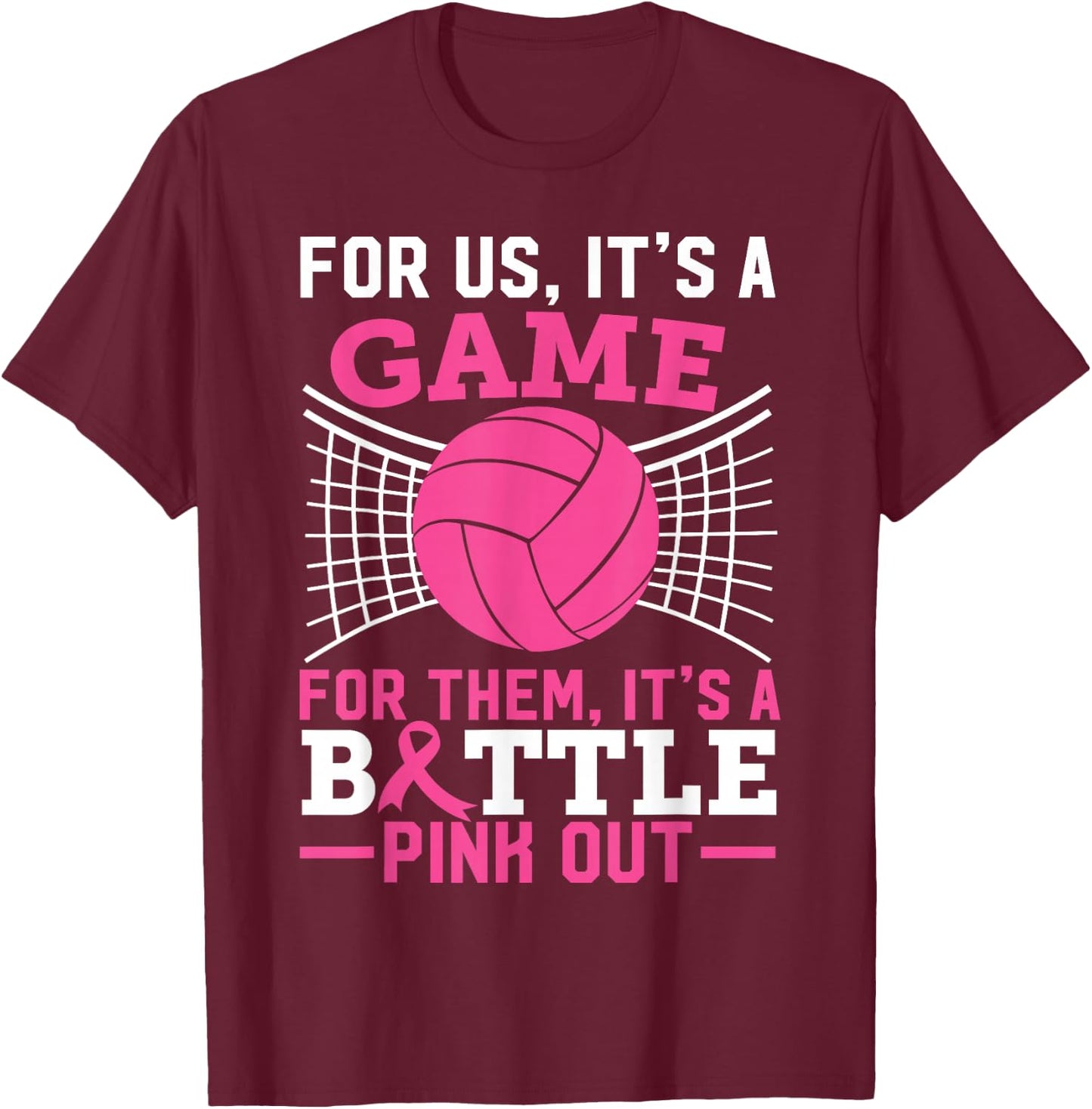 Pink Out Breast Cancer Volleyball Ball Lover Women Teen Girl T-Shirt - T-Shirt | Maroon