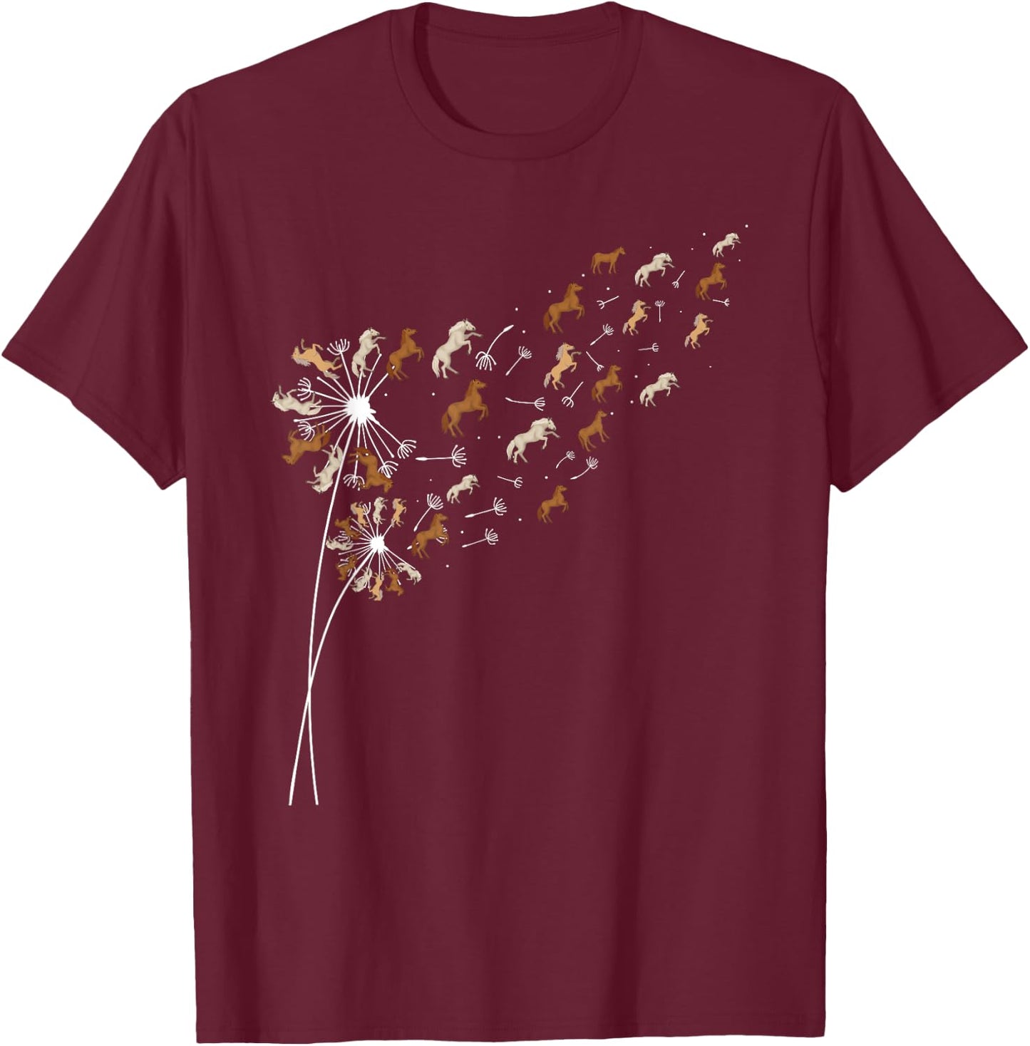 Dandelion Horses - Horse Lover Horseman Equestrian Riding T-Shirt - T-Shirt | Maroon