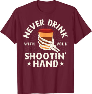 Never Drink with Your Shooting Hand Skeleton Drinking Coffee T-Shirt - T-Shirt | Maroon