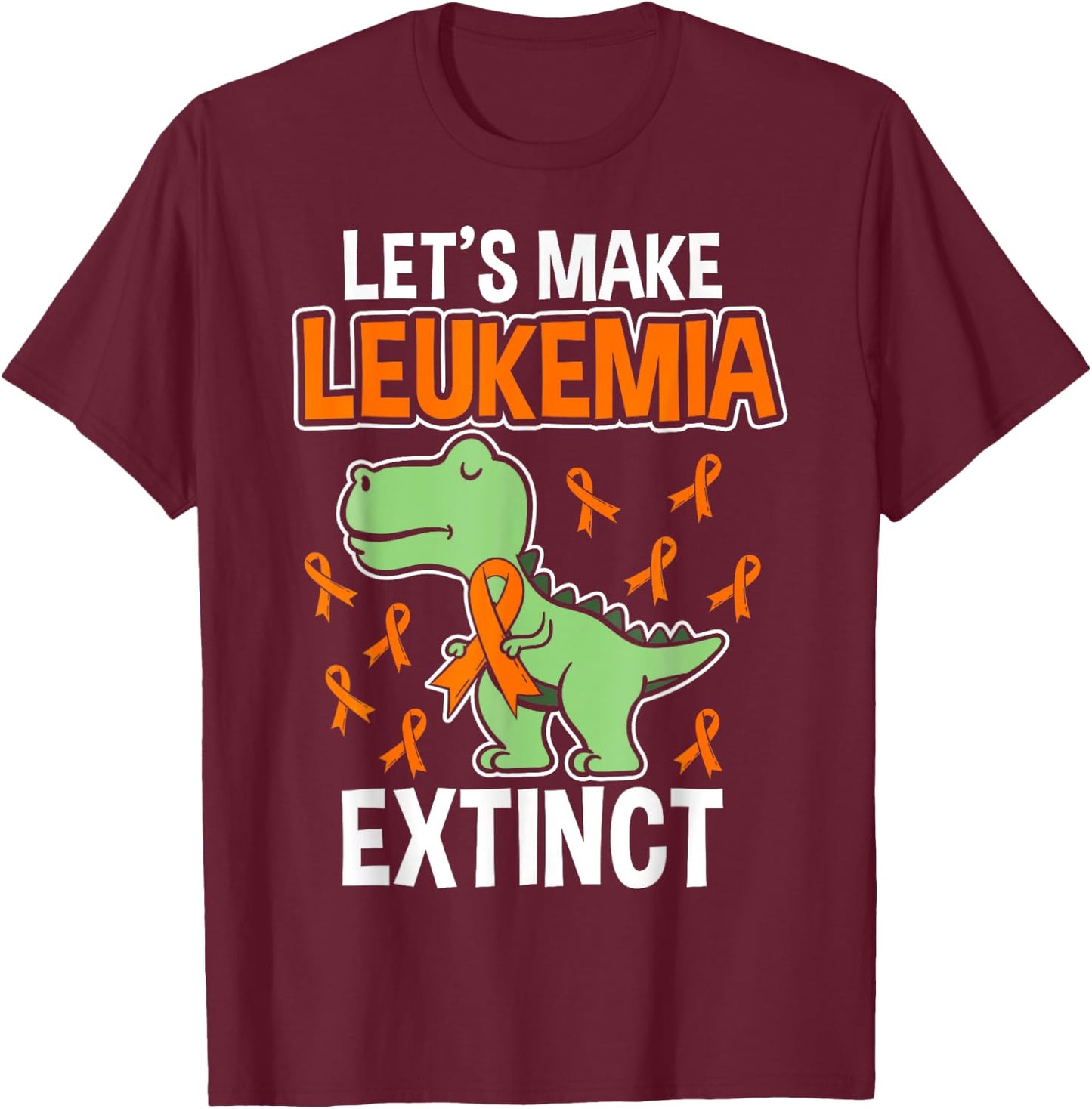 Leukemia Dinosaur Orange Ribbon T-rex Awareness Month T-Shirt - T-Shirt | Maroon