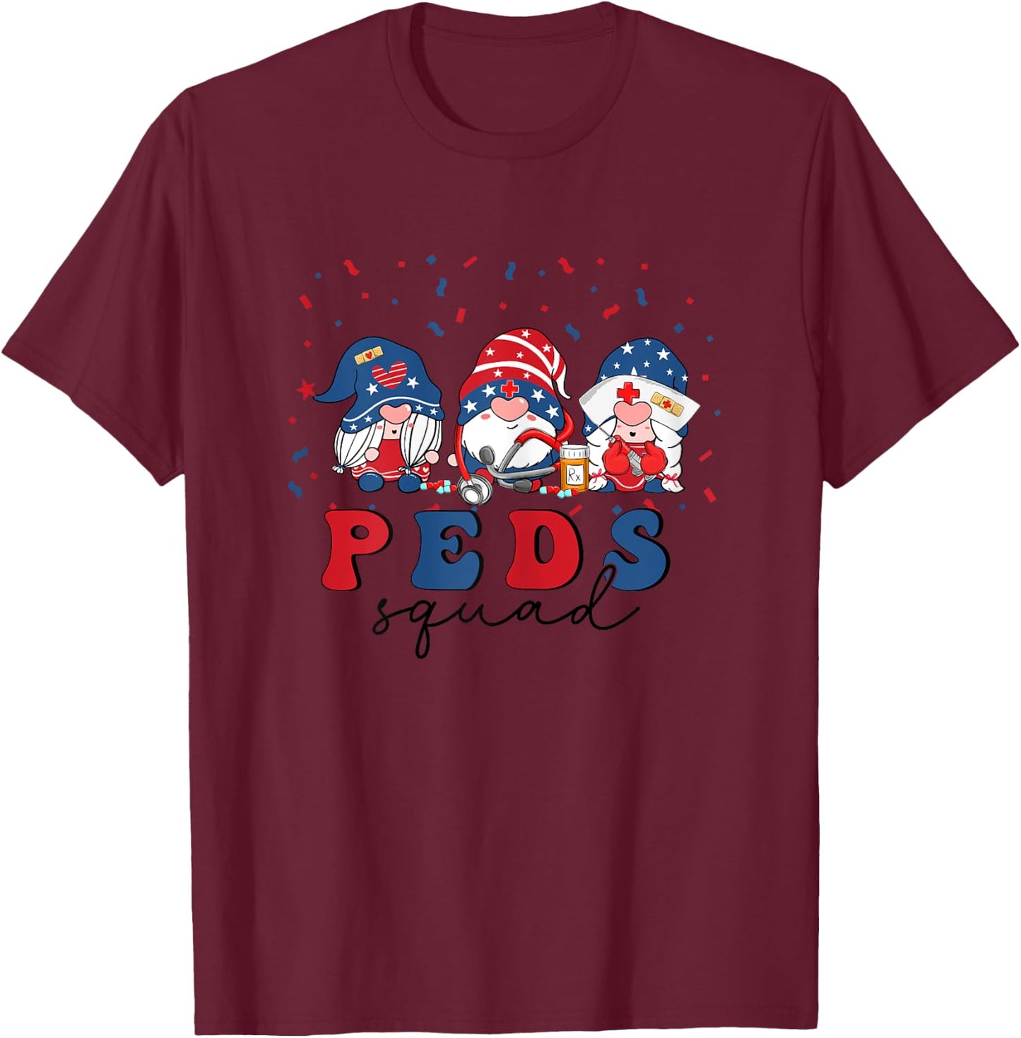 Peds Nurse 4th Of July Pediatric Nursing USA Stethoscope T-Shirt - T-Shirt | Maroon