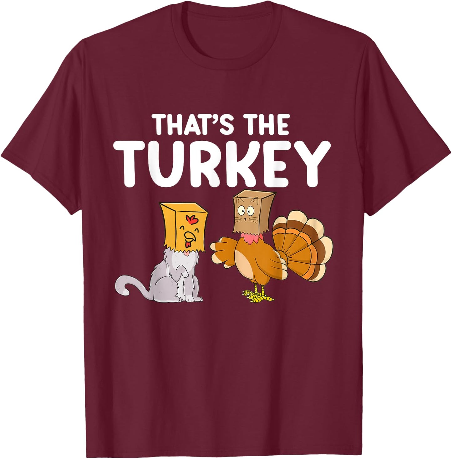 Thanksgiving Cat Fake Cat Meow Funny Thanksgiving Turkey Women Girls Kids T-Shirt - T-Shirt | Maroon