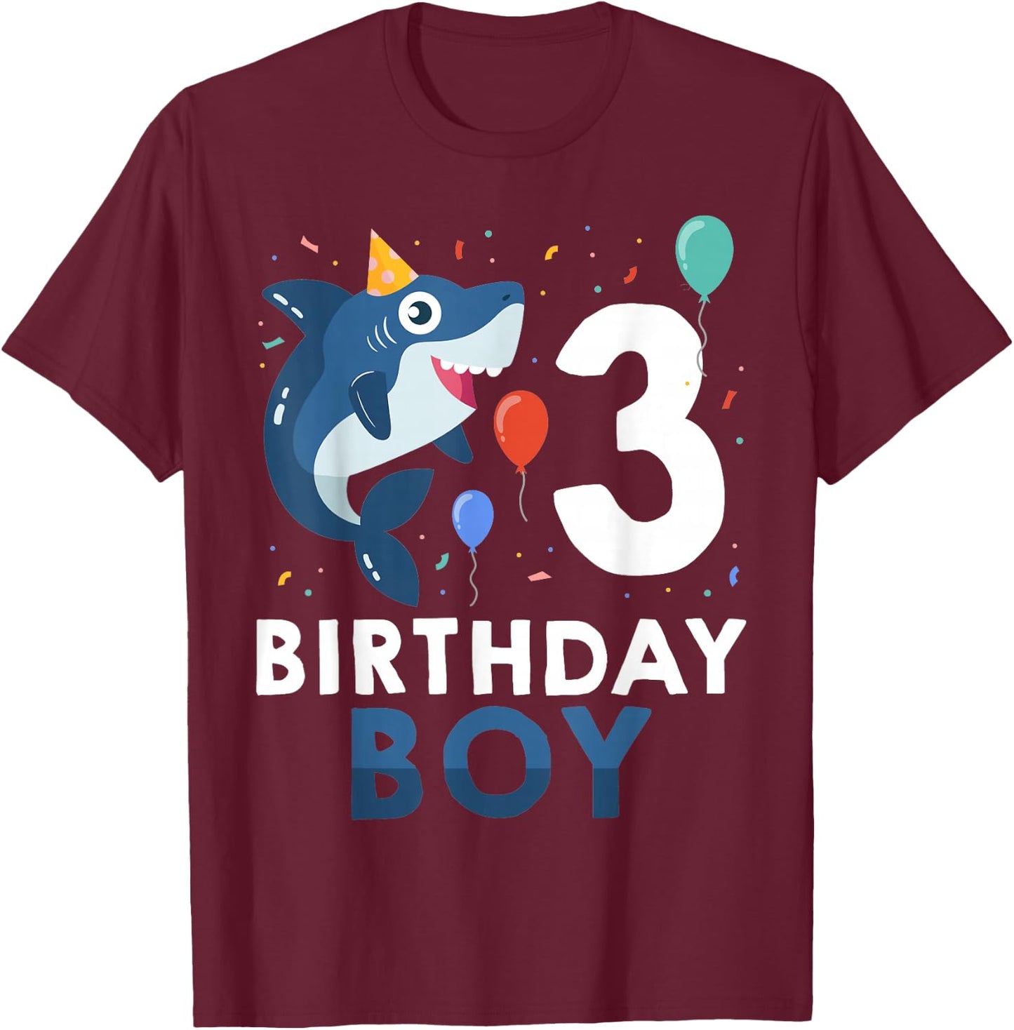3rd Birthday Boy Shark Ocean 3 Year Old Funny B-Day Matching T-Shirt - T-Shirt | Maroon