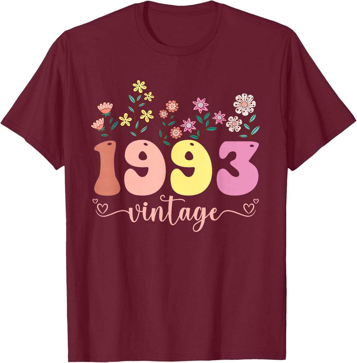 32 Years Old Vintage 1993 32nd Birthday Wildflower T-Shirt - T-Shirt | Maroon