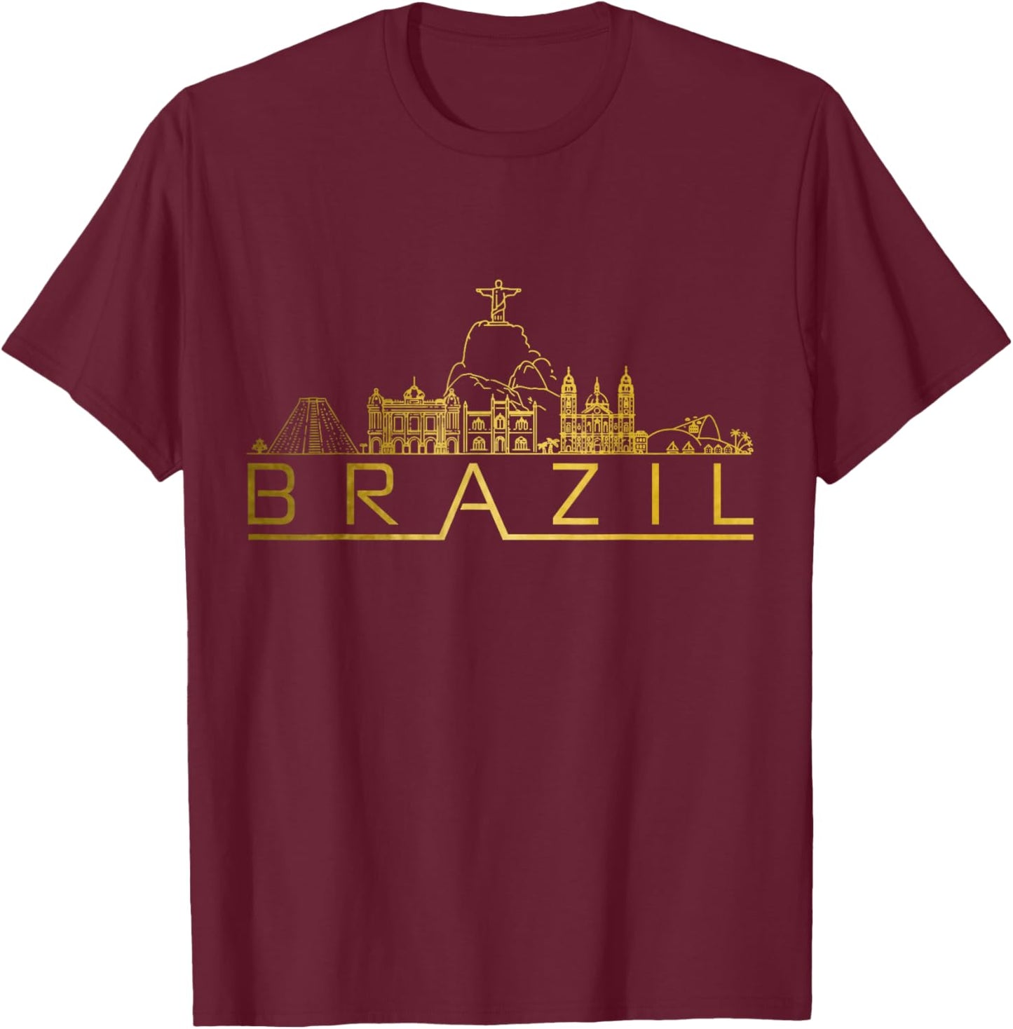 Brazil Skyline Rio De Janeiro Brasil Brasilian Souvenir T-Shirt - T-Shirt | Maroon