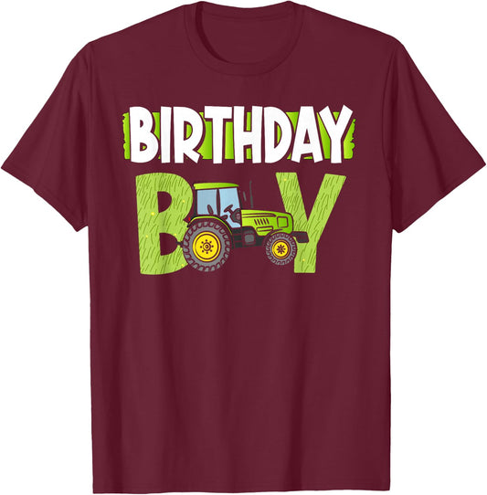 Birthday Boy Family Matching Tractors Farm Trucks Bday T-Shirt - T-Shirt | Maroon