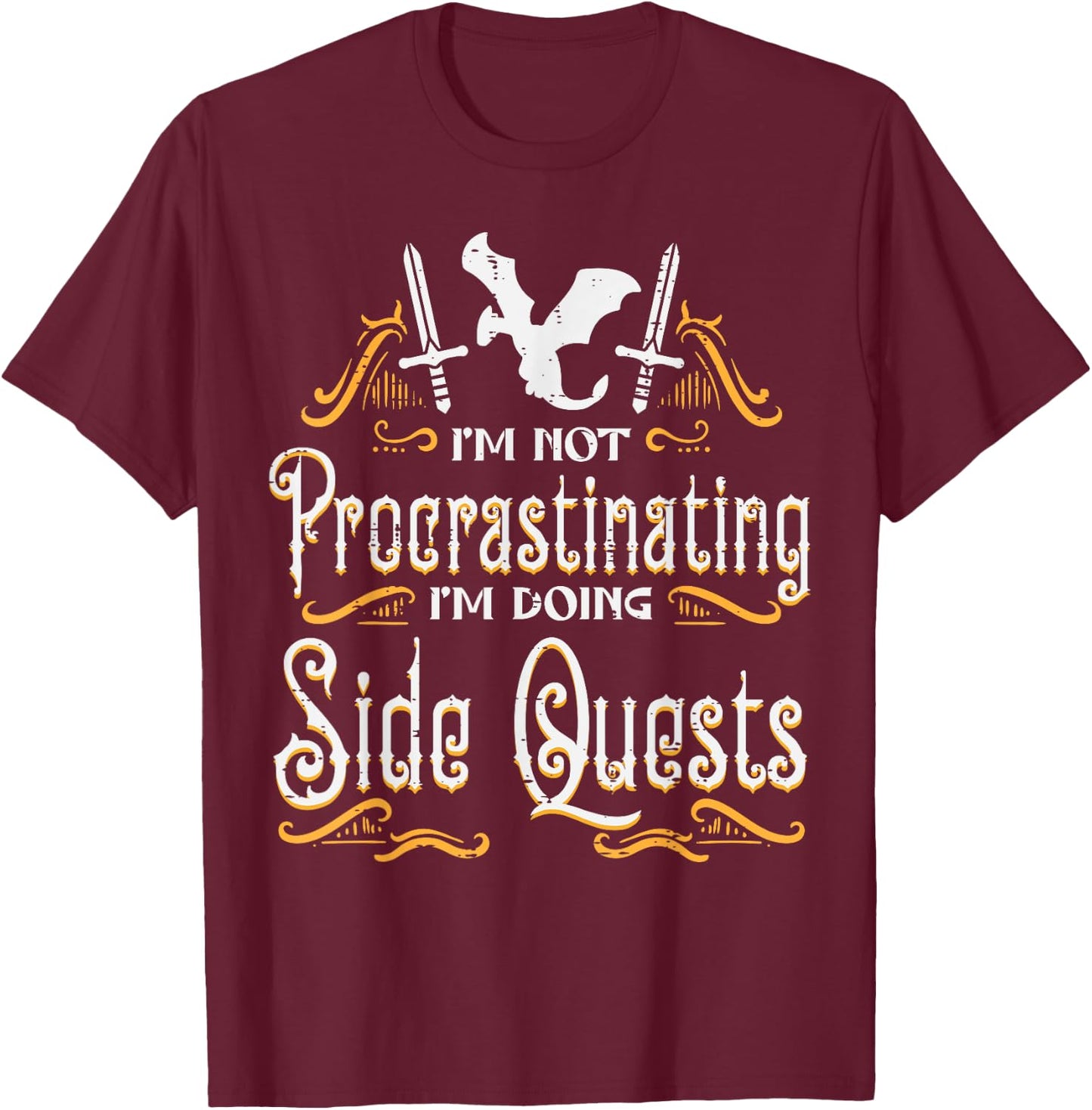 RPG Gamer Not Procrastinating Side Quest Funny Men Boys Kids T-Shirt - T-Shirt | Maroon