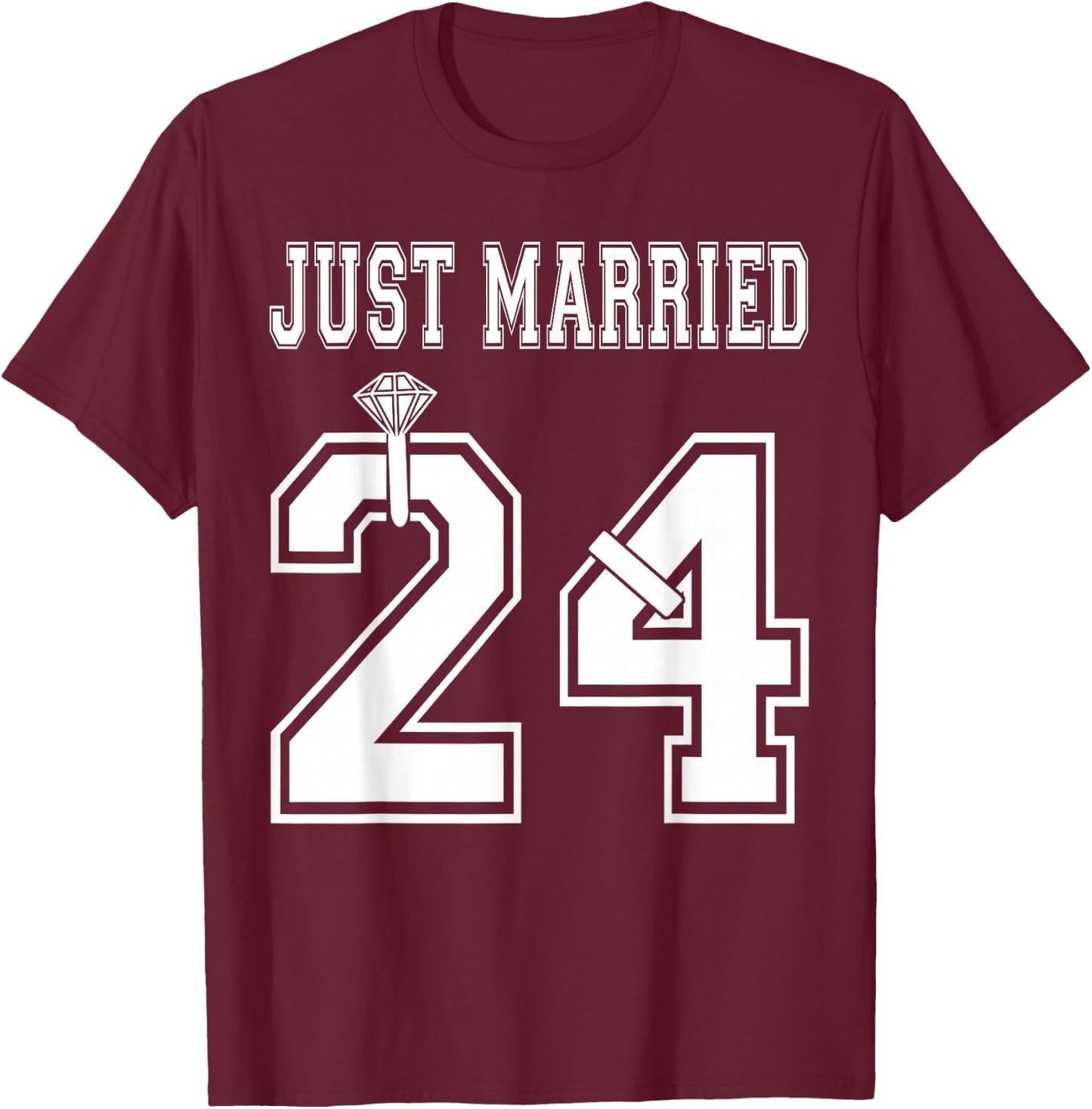 Just Married 2024 Wife Husband Matching Honeymoon T-Shirt - T-Shirt | Maroon