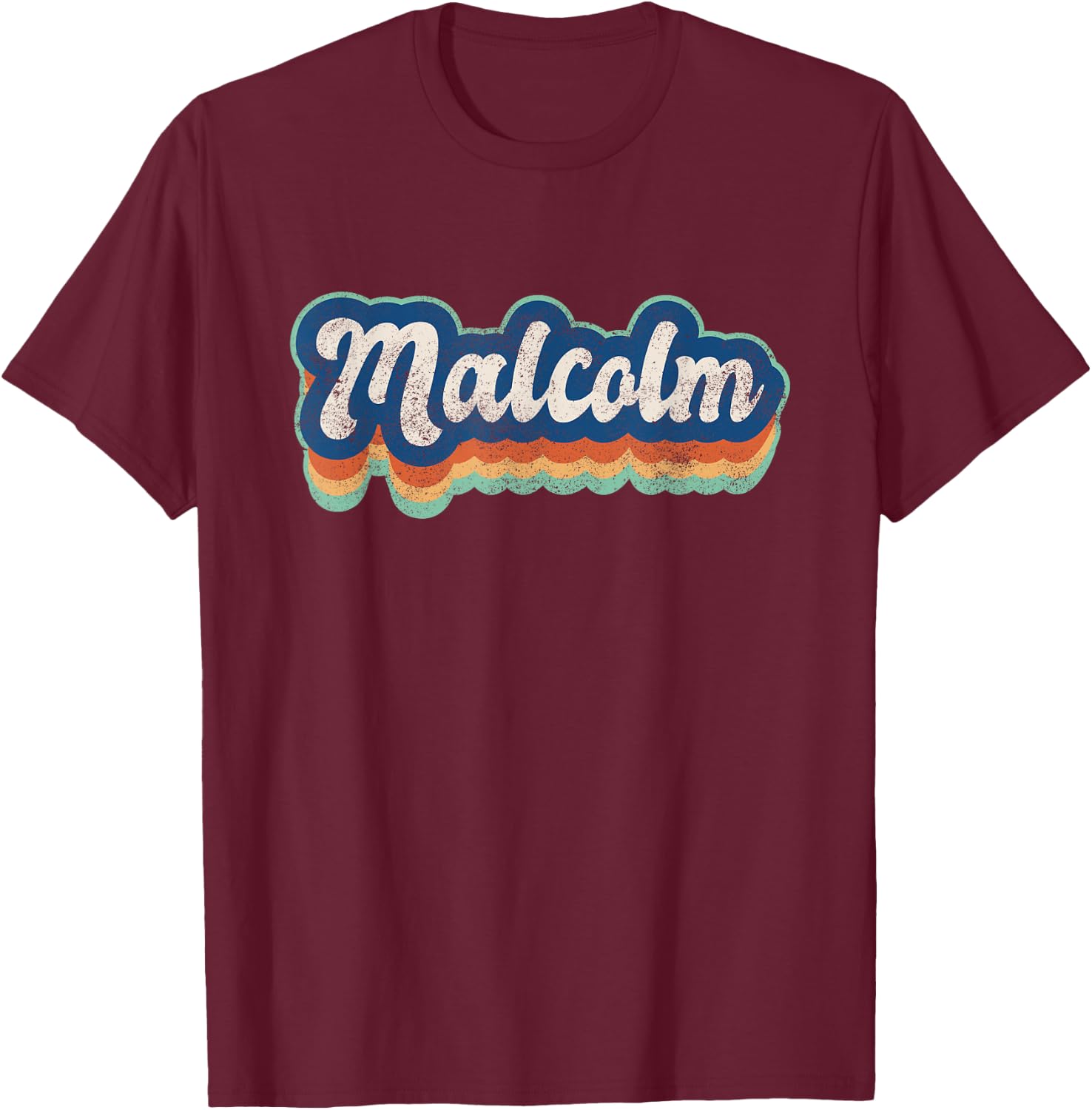 Malcolm First Name Boy Vintage Style 70s 80s Personalized T-Shirt - T-Shirt | Maroon