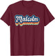 Malcolm First Name Boy Vintage Style 70s 80s Personalized T-Shirt - T-Shirt | Maroon