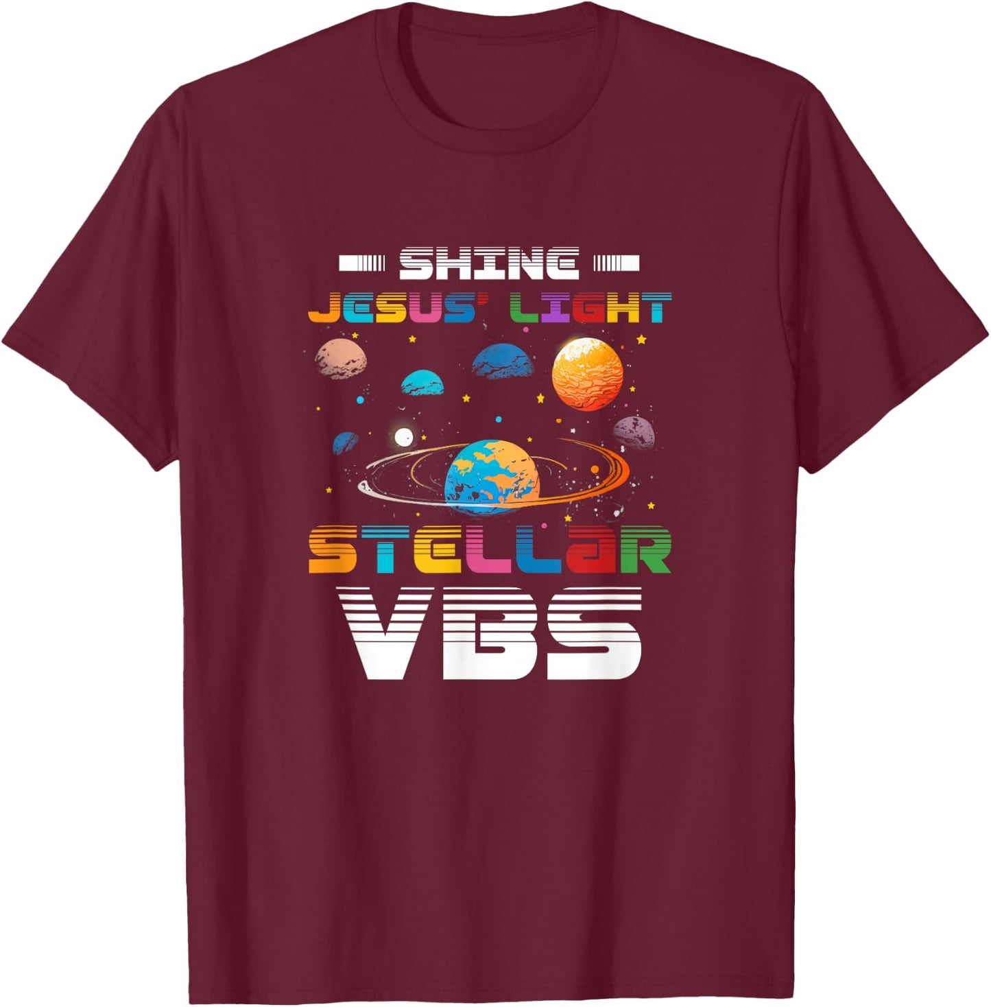 Stellar Bible School VBS Shine Jesus Light Christian T-Shirt - T-Shirt | Maroon