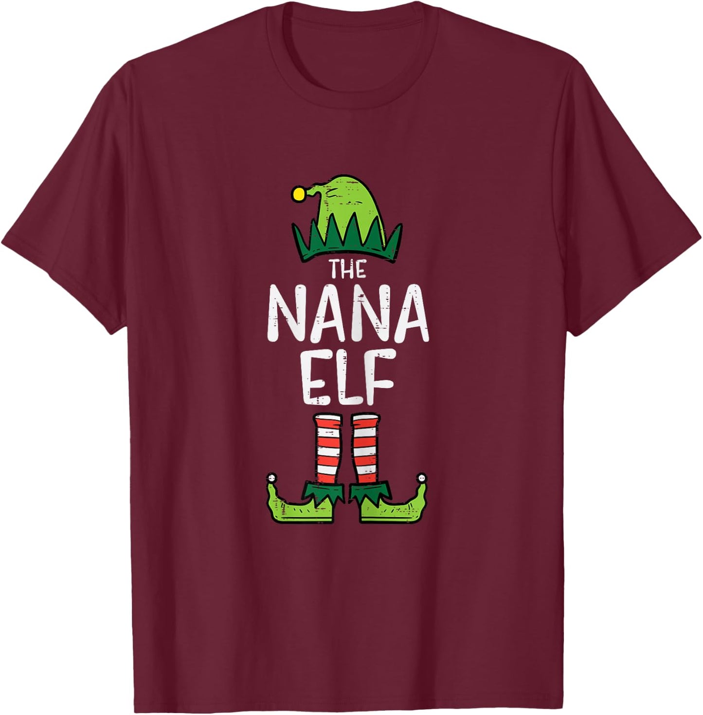 Nana Elf Xmas Matching Christmas For Family Grandma Set T-Shirt - T-Shirt | Maroon