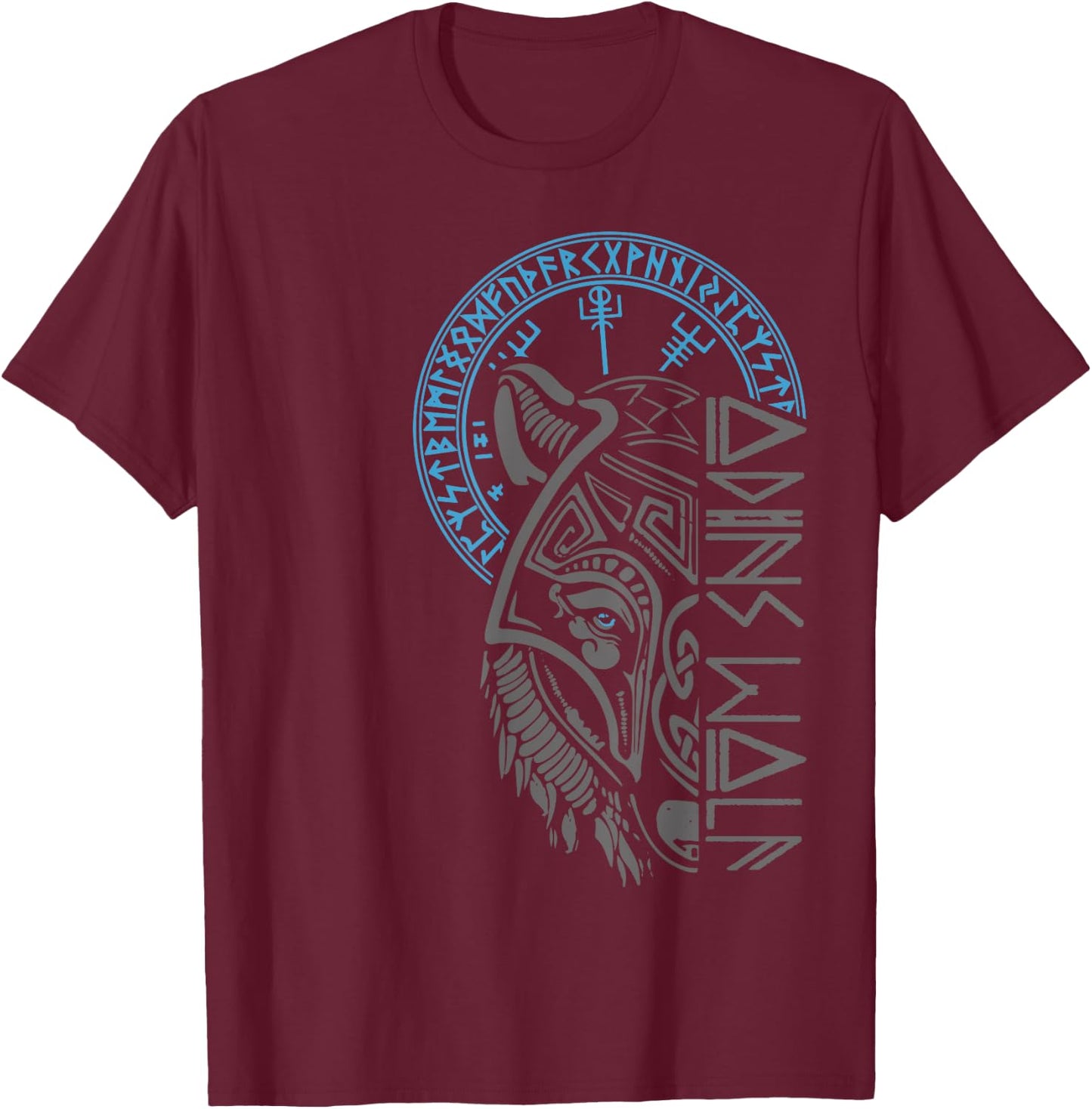 Odin's Wolf Mask Runes Norse Compass Valhalla Vikings T-Shirt - T-Shirt | Maroon