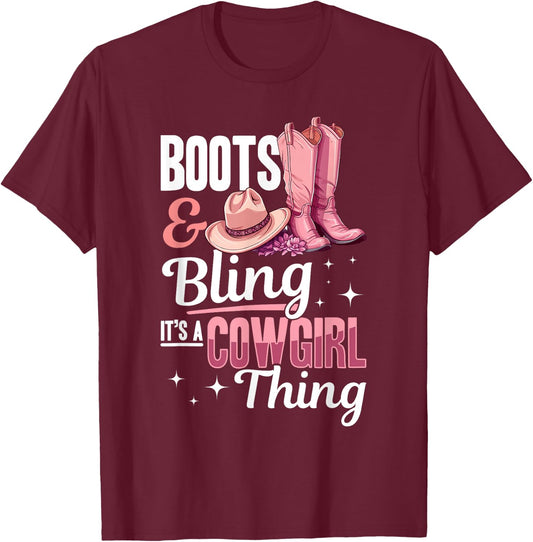 Rodeo Western Country Southern Cowgirl hat - Boots & Bling T-Shirt - T-Shirt | Maroon