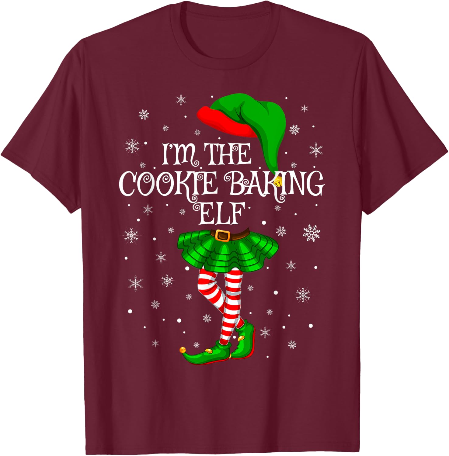 Family Matching Women Girls The Cookie Baking Elf Christmas T-Shirt - T-Shirt | Maroon