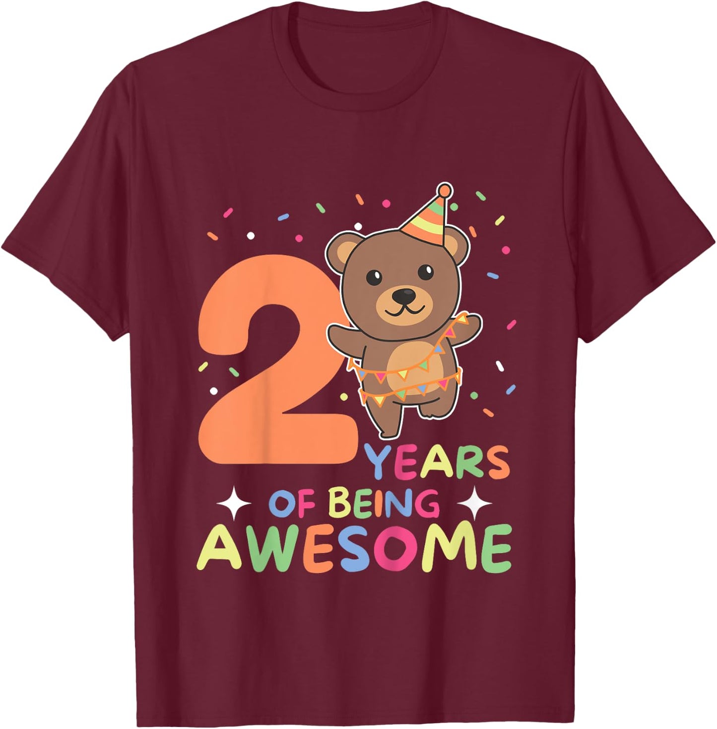 2nd Birthday Bear For Children Two Years Old T-Shirt - T-Shirt | Maroon