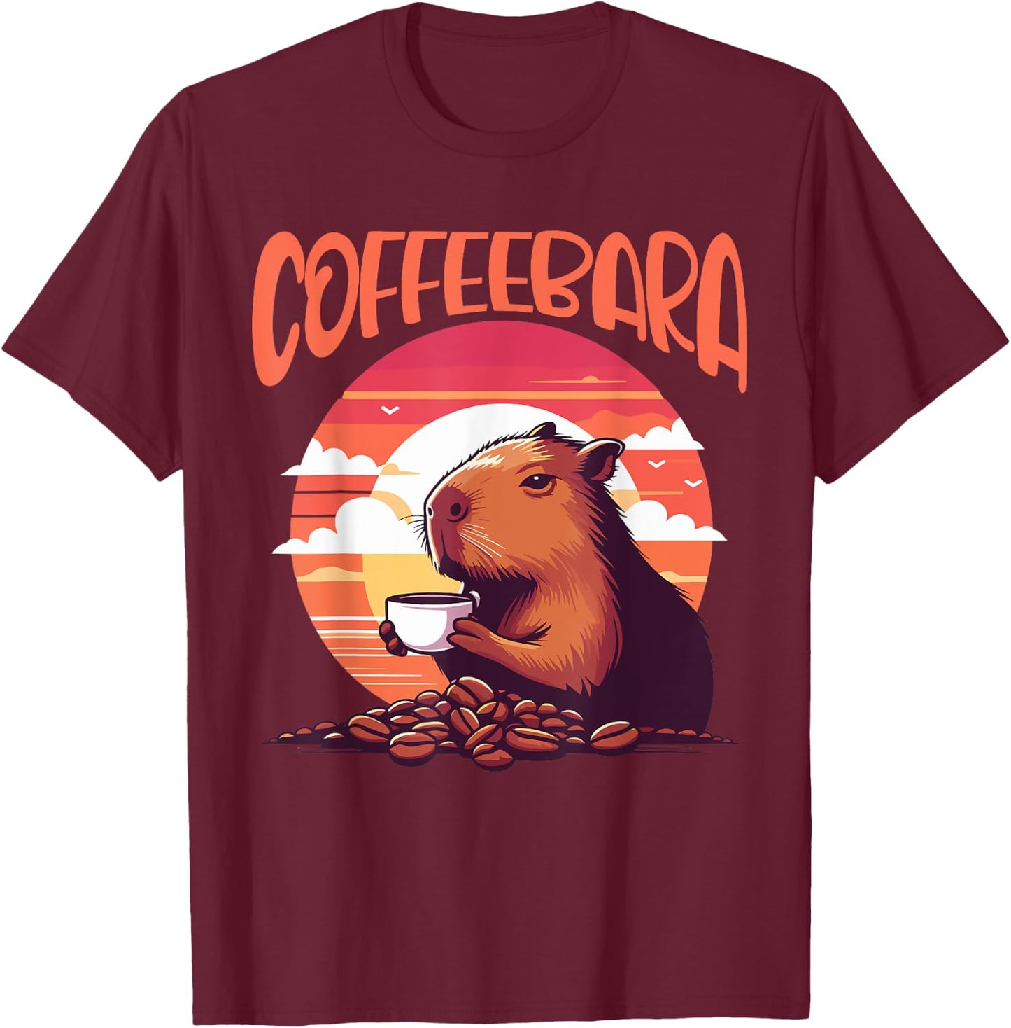 Coffeebara capybara and coffee fun T-Shirt - T-Shirt | Maroon