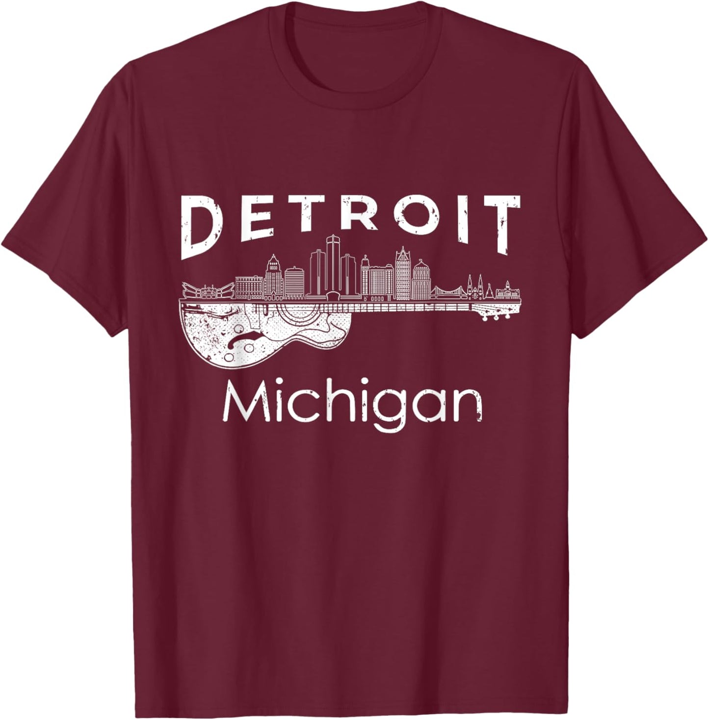 Detroit Souvenir Men Michigan Music Electric Guitar Small T-Shirt - T-Shirt | Maroon