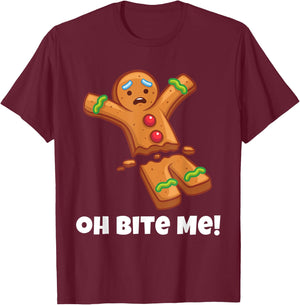 Funny Christmas Gingerbread Man Bite Me Naughty Adult Humor T-Shirt - T-Shirt | Maroon