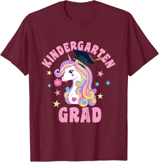 Unicorn Kindergarten Grad Kindergarten Graduation T-Shirt - T-Shirt | Maroon