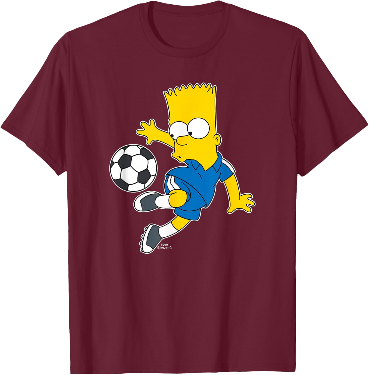 The Simpsons Bart Simpson Soccer Ball Kick Up T-Shirt - T-Shirt | Maroon