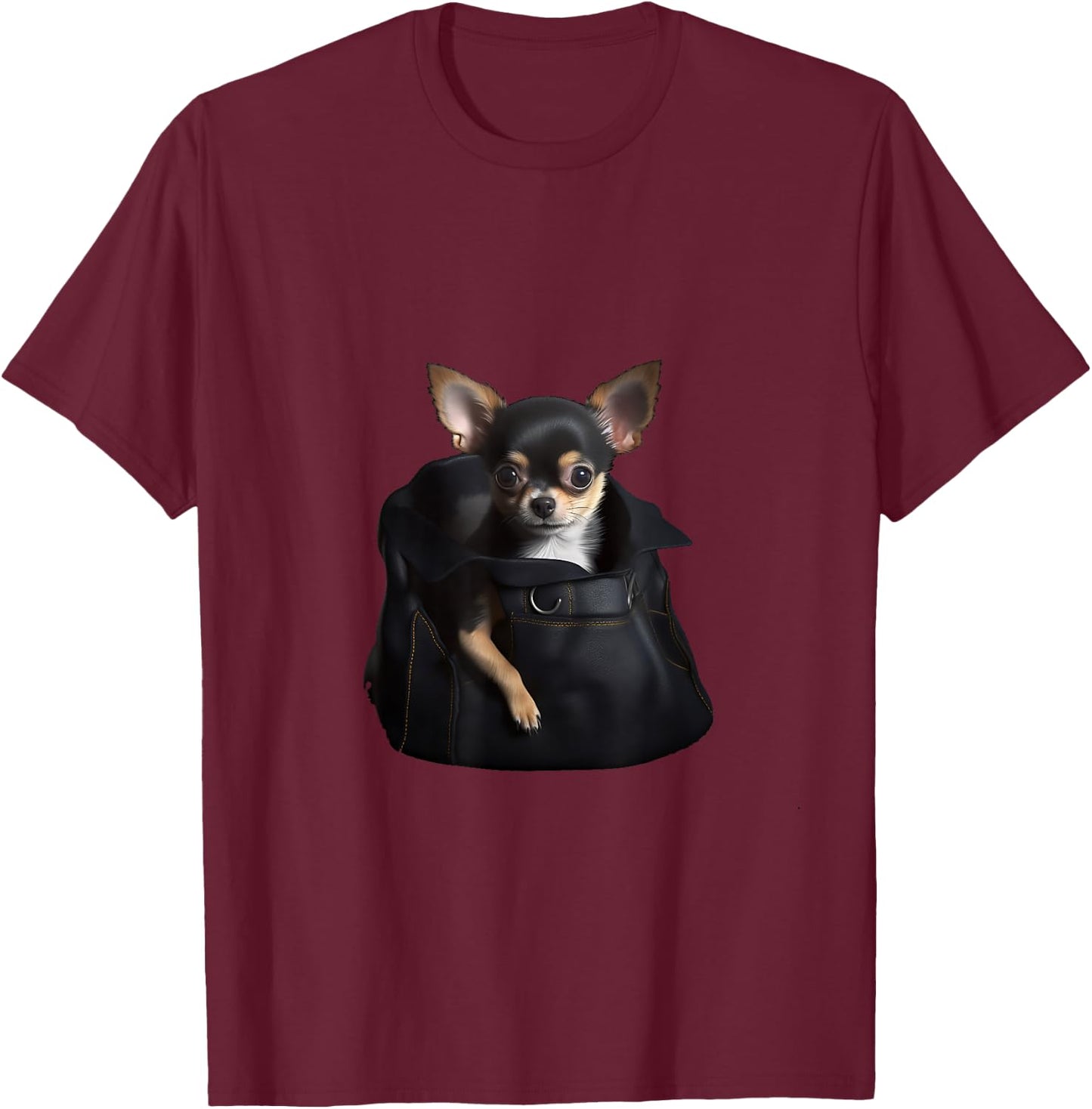 Funny Chihuahua In Pocket Cute Dog Month Dad Animal Shelter T-Shirt - T-Shirt | Maroon