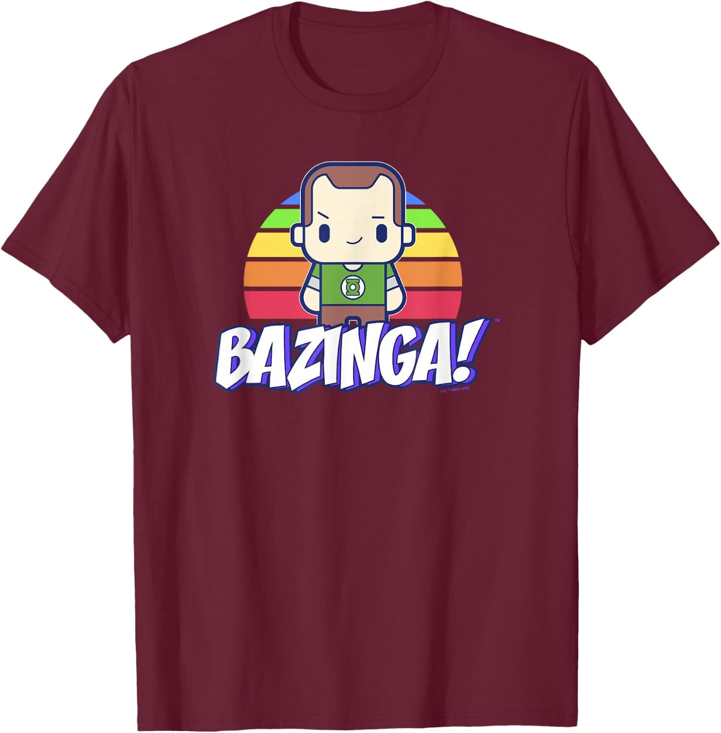 The Big Bang Theory Sheldon Rainbow Bazinga T-Shirt - T-Shirt | Maroon