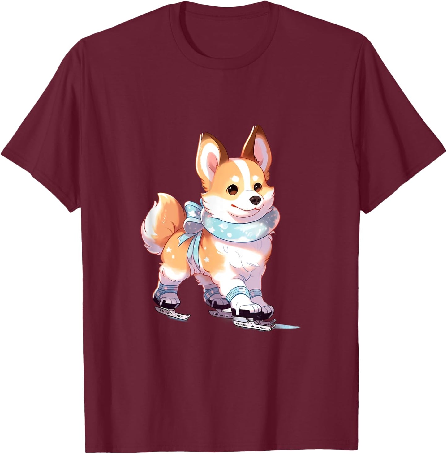 Corgi Ice Skating Dog Figure Skater Kids Girls Women T-Shirt - T-Shirt | Maroon