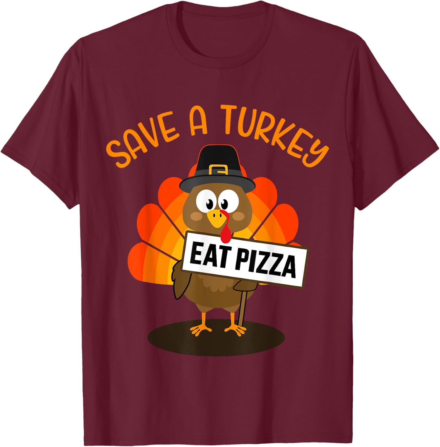 Vegan or vegetarian thanksgiving save a turkey eat pizza T-Shirt - T-Shirt | Maroon