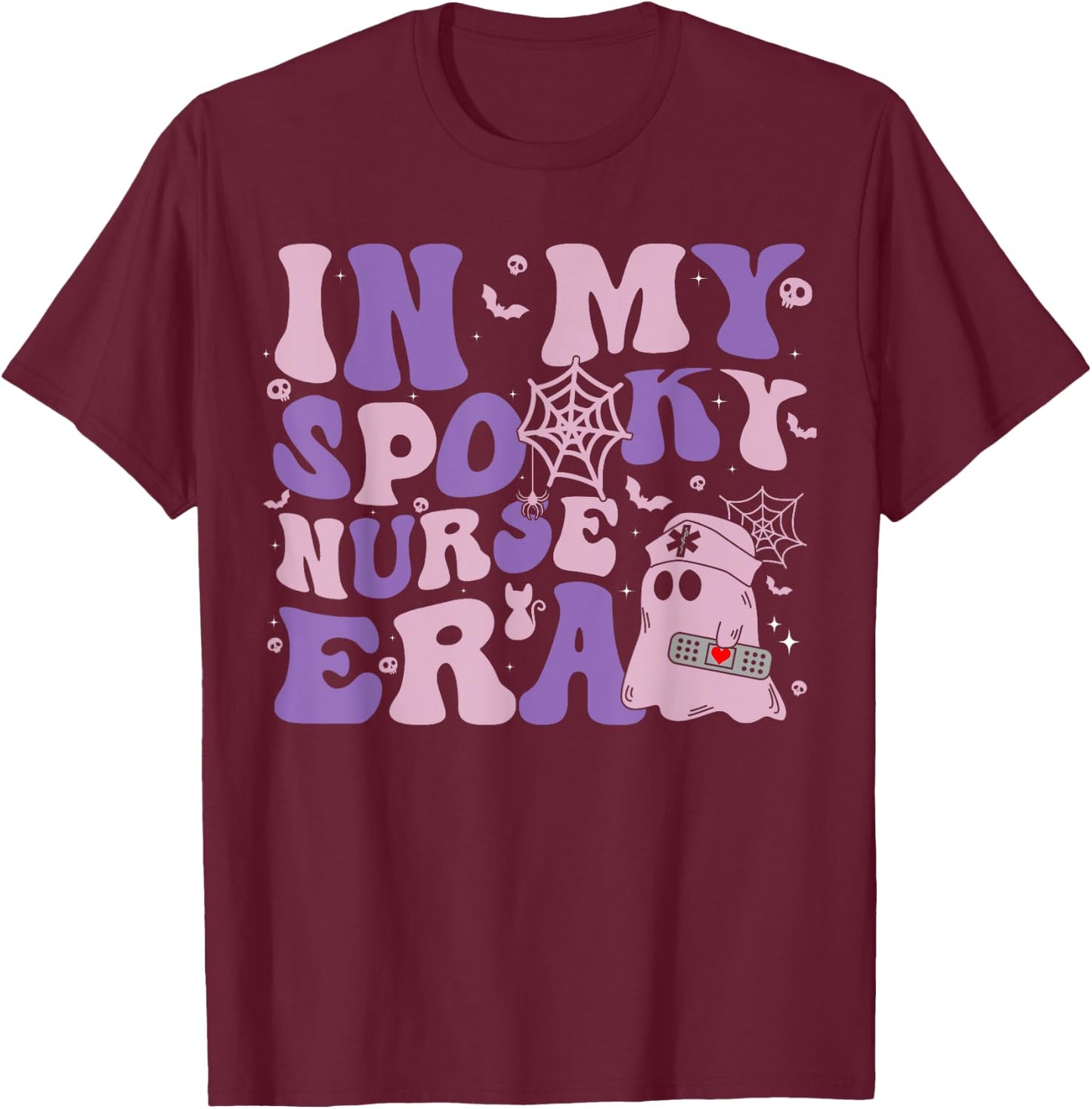 Retro Groovy Halloween In My Spooky Nurse Era Scary RN T-Shirt - T-Shirt | Maroon