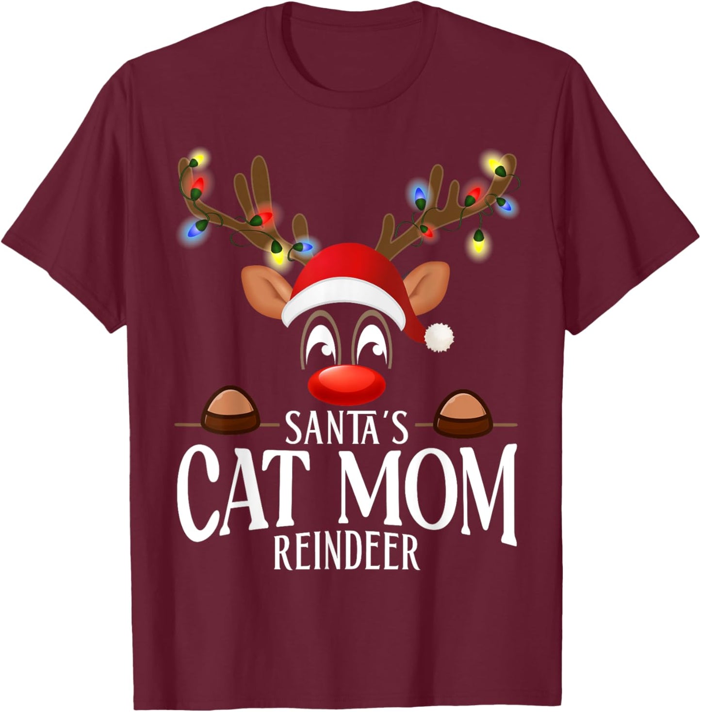 Santa's Cat mom Reindeer Funny XMas Matching PJS T-Shirt - T-Shirt | Maroon