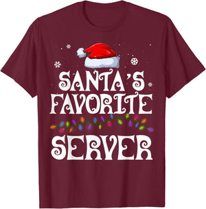 Santa's Favorite Server Family Matching Group Christmas T-Shirt - T-Shirt | Maroon