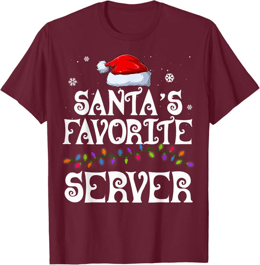 Santa's Favorite Server Family Matching Group Christmas T-Shirt - T-Shirt | Maroon