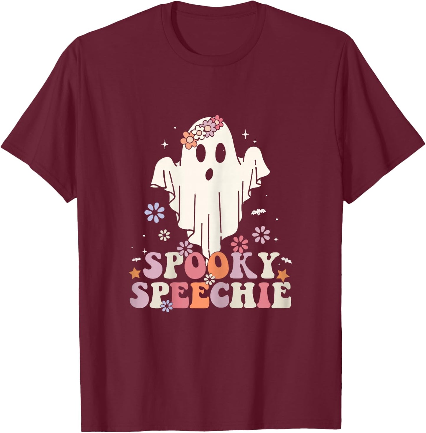 Retro Speech Therapy Halloween Spooky Speechie Language T-Shirt - T-Shirt | Maroon
