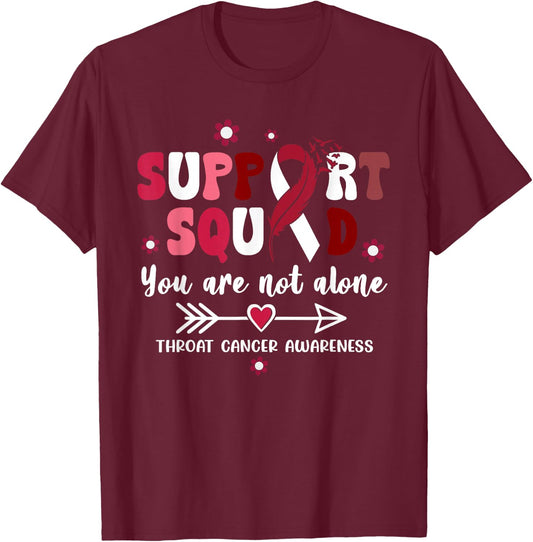 Groovy Support Squad Burgundy Ribbon Throat Cancer Awareness T-Shirt - T-Shirt | Maroon