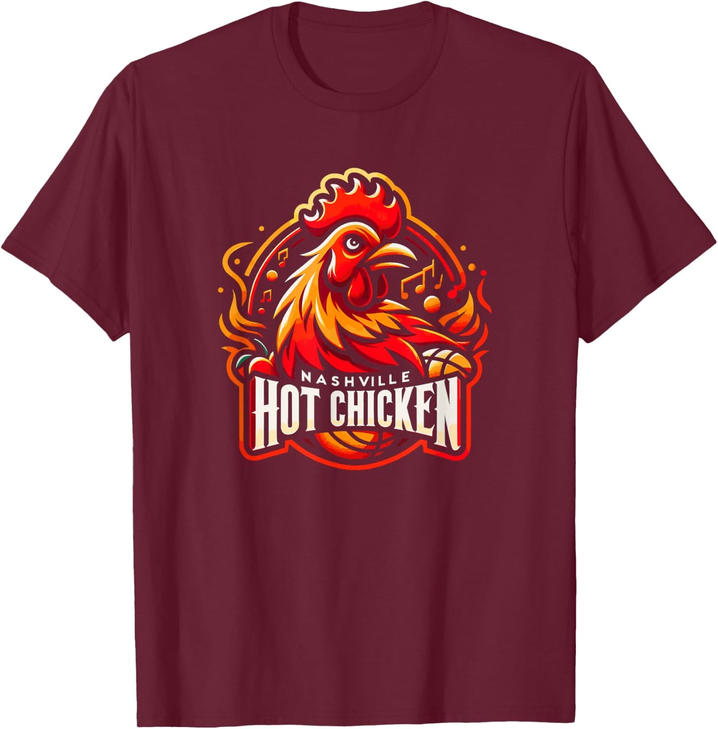 Nashville Hot Chicken Local Food Sports Team Parody T-Shirt - T-Shirt | Maroon